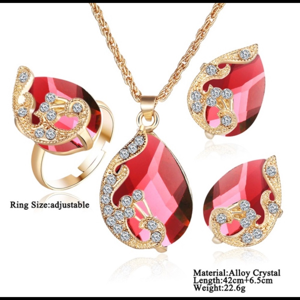 Rhinestone necklace  ring and earrings set